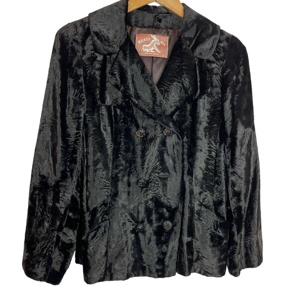 Vintage Black Faux Fur Jacket Rhinestone Buttons Borella Fur - Picture 3 of 12